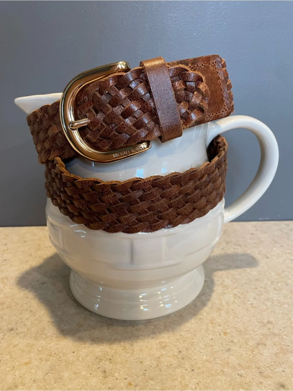 MICHAEL KORS Woven Brown Leather Belt Gold Buckle Classic 1